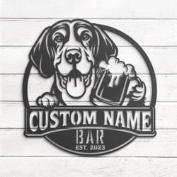 Custom Funny Coonhound Thirsty Beer Pub Metal Wall Art LED Light