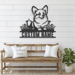 custom corgi puppy pet metal wall art led light