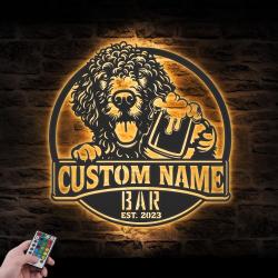 Custom Curly Coated Retriever Thirsty Beer Pub Metal Wall Art LED Light