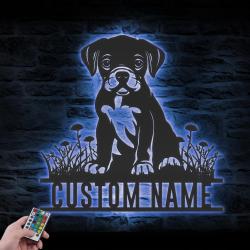 custom cute boxer metal wall art led light