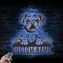 Custom Baby Bulldog Metal Wall Art LED Light