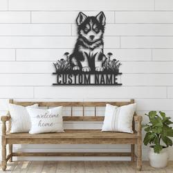 Custom Baby Siberian Husky Metal Wall Art LED Light