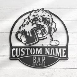 Custom Funny Maltese Thirsty Beer Pub Metal Wall Art LED Light