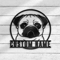 custom cute pug wall decor metal art led light