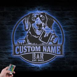 Custom Dachshund Thirsty Beer Pub Metal Wall Art LED Light