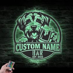 Custom Dandie Dinmont Terrier Thirsty Beer Pub Metal Wall Art LED Light