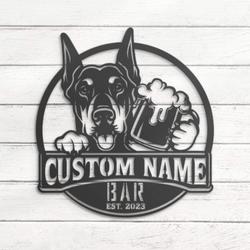 Custom Doberman Pinscher Thirsty Beer Pub Metal Wall Art LED Light