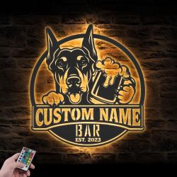 custom doberman dog beer art wall art led light