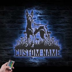 custom doberman metal wall art led light
