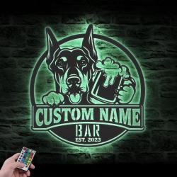 custom doberman pub sign wall art led light