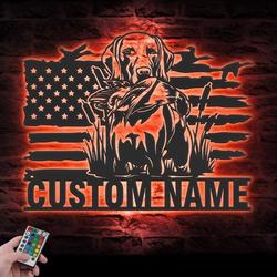 Custom Dog Hunting US Flag Metal Wall Art LED Light
