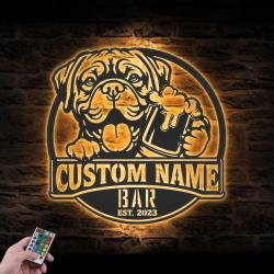 Custom Dogue De Bordeaux Thirsty Beer Pub Metal Wall Art LED Light