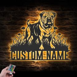 Custom English Bulldog Metal Wall Art LED Light