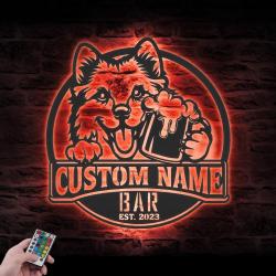 Custom Funny Finnish Spitz Thirsty Beer Pub Metal Wall Art LED Light
