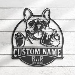 Custom French Bulldog Thirsty Beer Pub Metal Wall Art LED Light