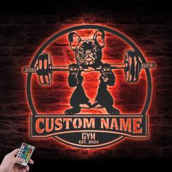 custom french bulldog lifting weight wall art led light