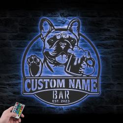 custom french bulldog pub sign wall art led light