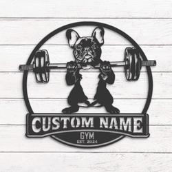 Custom French Bulldog Dog Lifting A Weight Metal Wall Art