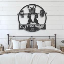 custom frenchie gym dog metal wall art led light