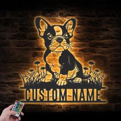 custom frenchie puppy metal wall art led light