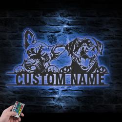 Custom French Bulldog And Rottweiler Metal Wall Art LED Light