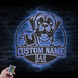 Custom Funny Broholmer Thirsty Beer Pub Metal Wall Art LED Light