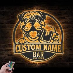 custom funny bulldog pet wall art led light