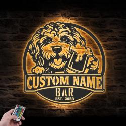 Custom Funny Cockapoo Thirsty Beer Pub Metal Wall Art LED Light