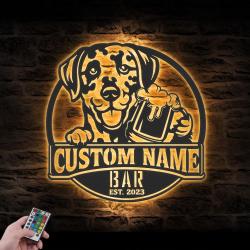 Custom Funny Dalmador Thirsty Beer Pub Metal Wall Art LED Light