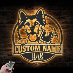 custom funny japanese akita beer pub wall art led light