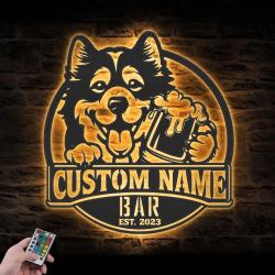 custom funny karelian bear dog pub wall art led light