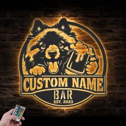 Custom Funny Keeshond Thirsty Beer Pub Metal Wall Art LED Light