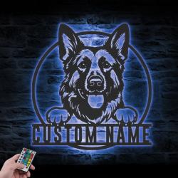 Custom GSD German Shepherd Metal Wall Art LED Light