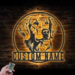 Custom Golden Retriever Metal Wall Art LED Light