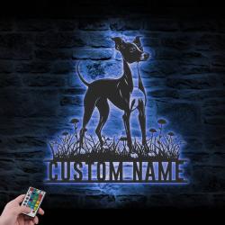 Custom Italian Greyhound Metal Wall Art LED Light