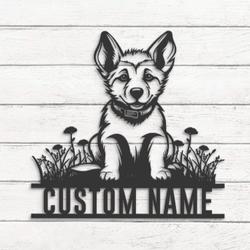 Custom Baby GSD German Shepherd Metal Wall Art LED Light