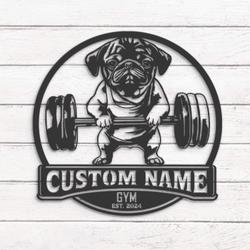 custom gym pug weightlifting wall art led light