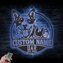 Custom Funny Heeler Thirsty Beer Pub Metal Wall Art LED Light
