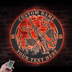 custom hunting skeleton dog metal wall sign led light