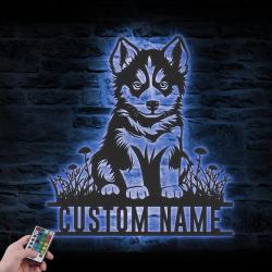 custom husky dog metal wall art led light