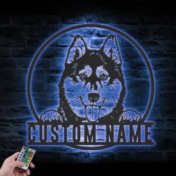 custom husky metal wall sign led light