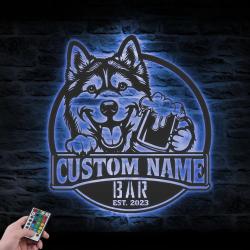 custom husky mix dog pub wall art led light