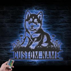 Custom Baby Husky Metal Wall Art LED Light