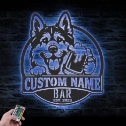 Custom Funny Jämthund Thirsty Beer Pub Metal Wall Art LED Light