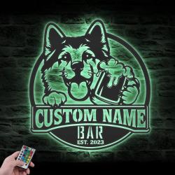 custom japanese akita metal sign wall art led light