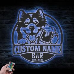 custom karelian bear hound metal wall art led light
