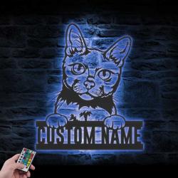 custom korat cat metal wall sign led light