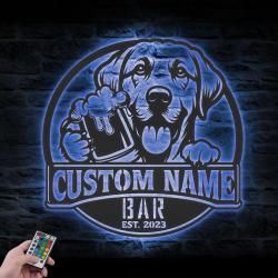 Custom Funny Labrador Thirsty Beer Pub Metal Wall Art LED Light