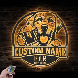 Custom Labrador Retriever Thirsty Beer Pub Metal Wall Art LED Light