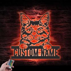 custom maine coon cat metal wall sign led light